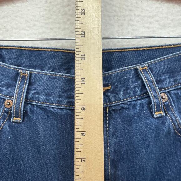 Levis 577 Jeans Womens 32 Medium Blue Loose Fit Lower Rise Crop Raw Hem Straight - Picture 9 of 11